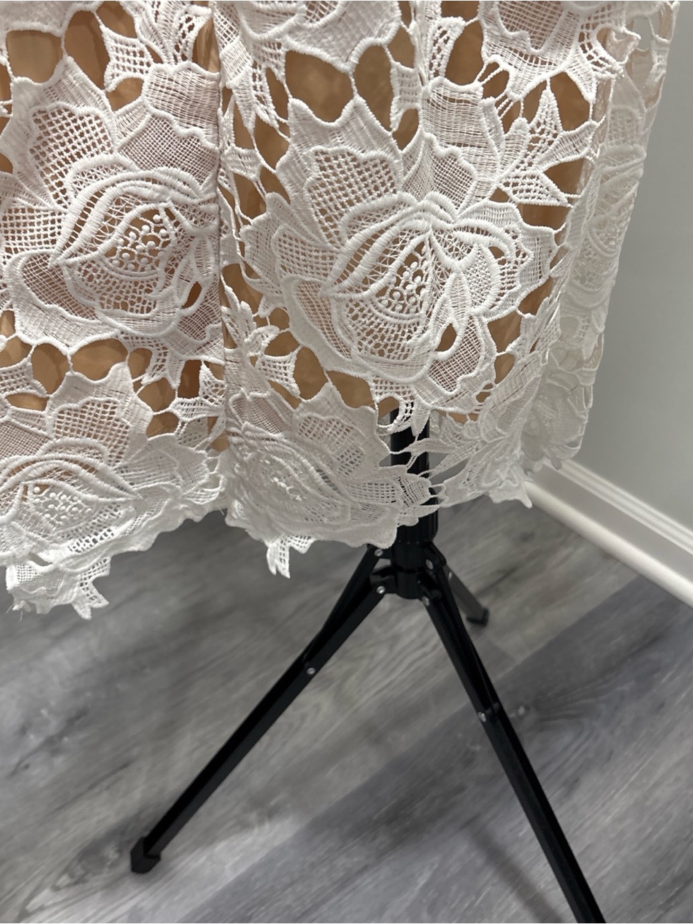 Lulu's White Lace Halter Midi Dress with Nude Underlay - Picture 7 of 8
